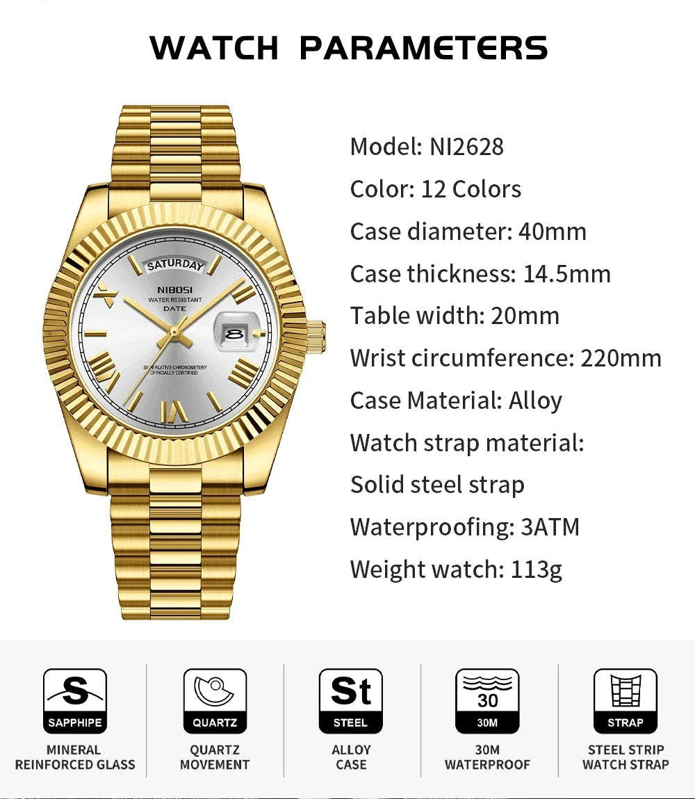 NIBOSI Roman Dial Men's Luxury Quartz Watch